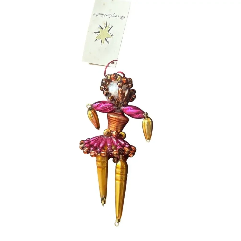 Christopher Radko Wigglets Lady Bead Dancer Ornament Pink Gold Retired Czech